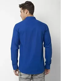 Men's Blue Cotton Solid Long Sleeves Regular Fit Casual Shirt-thumb3