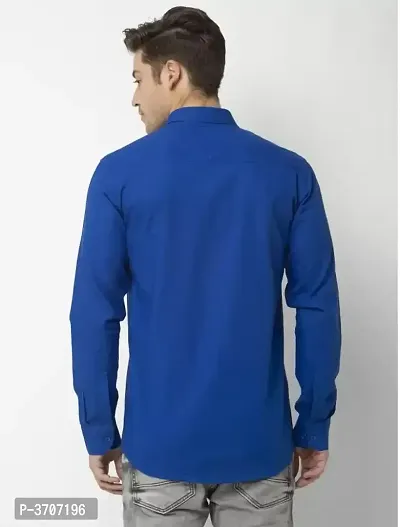 Men's Blue Cotton Solid Long Sleeves Regular Fit Casual Shirt-thumb4