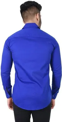 Men's Blue Cotton Solid Long Sleeves Regular Fit Casual Shirt-thumb1