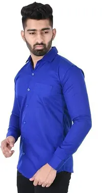 Men's Blue Cotton Solid Long Sleeves Regular Fit Casual Shirt-thumb2