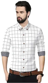 White Cotton Checked Casual Shirts For Men-thumb3