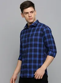 Blue Cotton Checked Casual Shirts For Men-thumb4
