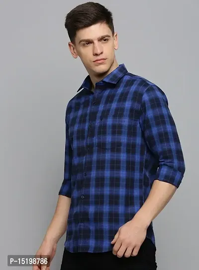 Blue Cotton Checked Casual Shirts For Men-thumb5