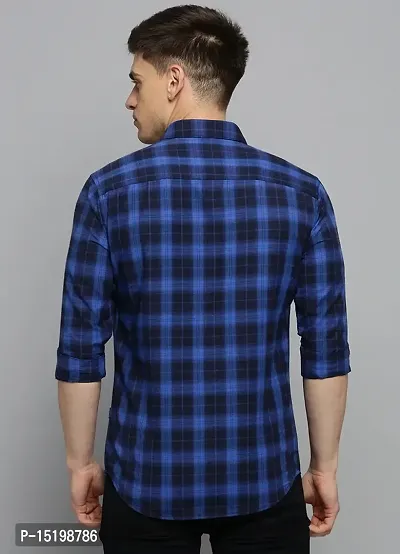 Blue Cotton Checked Casual Shirts For Men-thumb3