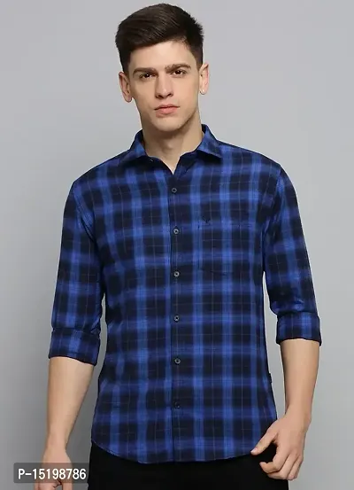 Blue Cotton Checked Casual Shirts For Men-thumb2