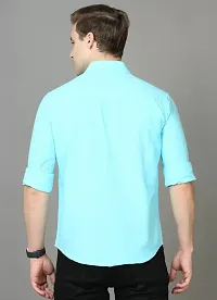 Men's Blue Cotton Solid Long Sleeves Regular Fit Casual Shirt-thumb3