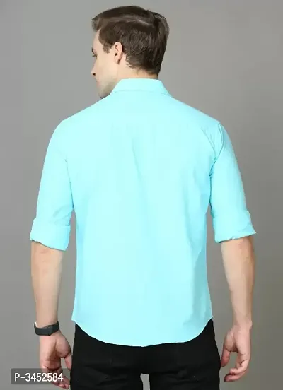 Men's Blue Cotton Solid Long Sleeves Regular Fit Casual Shirt-thumb4