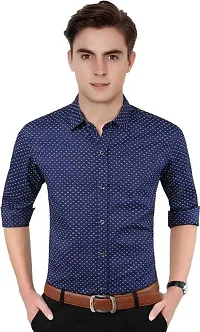 Men's Navy Blue Cotton Printed Long Sleeves Regular Fit Casual Shirt-thumb2