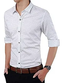 Men's White Cotton Printed Long Sleeves Regular Fit Casual Shirt-thumb3