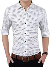 Men's White Cotton Printed Long Sleeves Regular Fit Casual Shirt-thumb4