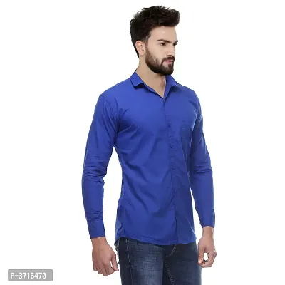 Men's Blue Cotton Solid Long Sleeves Regular Fit Formal Shirt-thumb2