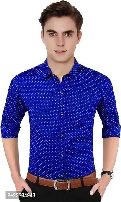 Royal Blue Dotted Casual Shirt For Men-thumb0