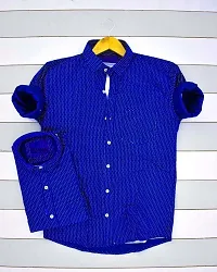 Royal Blue Dotted Casual Shirt For Men-thumb1