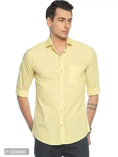 Yellow Cotton Solid Casual Shirts For Men-thumb4