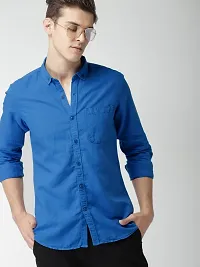 Teal Cotton Solid Casual Shirts For Men-thumb1