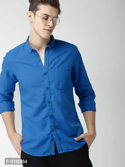 Teal Cotton Solid Casual Shirts For Men-thumb2