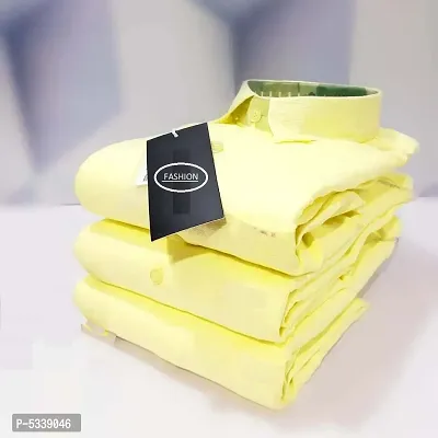 Yellow Cotton Solid Casual Shirts For Men