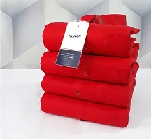 Red Cotton Solid Casual Shirts For Men-thumb2