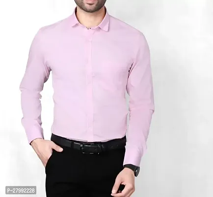 Stylish Pink Cotton Solid Regular Fit Formal Shirt For Men-thumb0