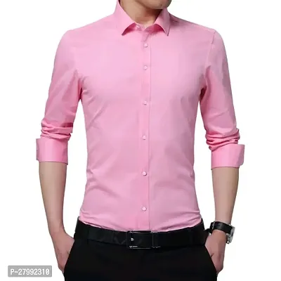 Classic Pink Cotton Long Sleeves Solid Formal Shirt For Men