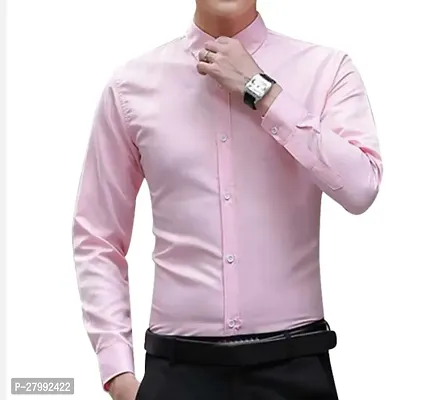 Classic Pink Cotton Long Sleeves Solid Formal Shirt For Men-thumb0