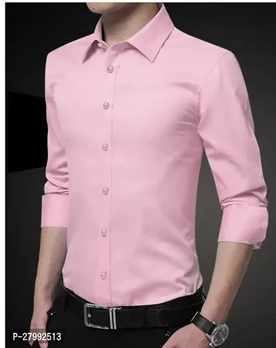Classic Pink Cotton Long Sleeves Solid Formal Shirt For Men