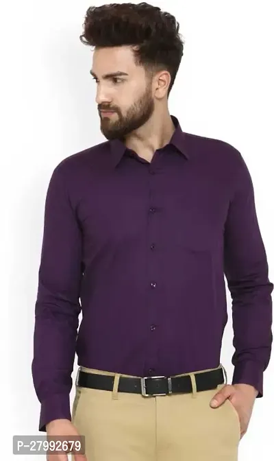 Classic Purple Cotton Long Sleeves Solid Formal Shirt For Men
