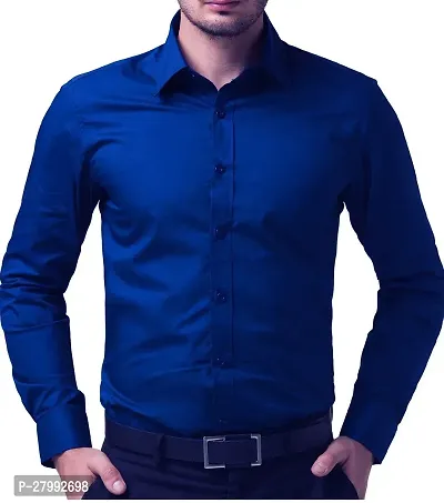 Classic Blue Cotton Long Sleeves Solid Formal Shirt For Men-thumb0