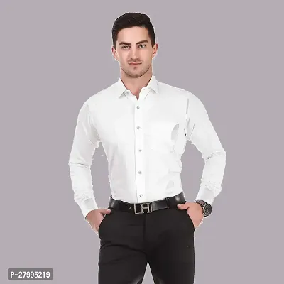 Classic White Cotton Long Sleeves Solid Formal Shirt For Men
