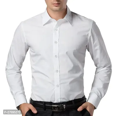 Classic White Cotton Long Sleeves Solid Formal Shirt For Men-thumb0