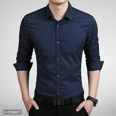 Classic Navy Blue Cotton Long Sleeves Formal Shirt For Men