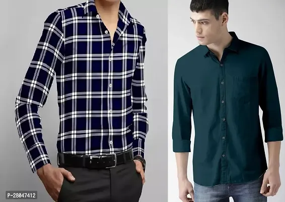 Classic Cotton Solid and Checked Casual Shirt for Men, Pack of 2