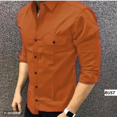 Stylish Tan Solid Long Sleeves Shirt For Men-thumb0