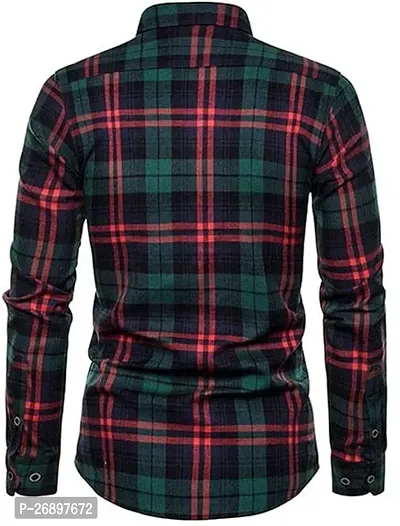 Stylish Green Cotton Checked Casual Shirt For Men-thumb3