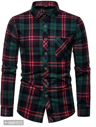 Stylish Green Cotton Checked Casual Shirt For Men-thumb4