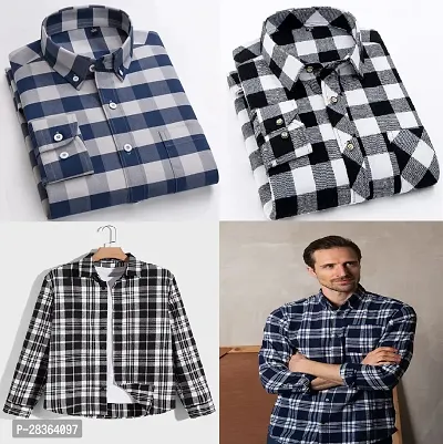 Classic Cotton Checked Casual Shirt for Men, Pack of 4