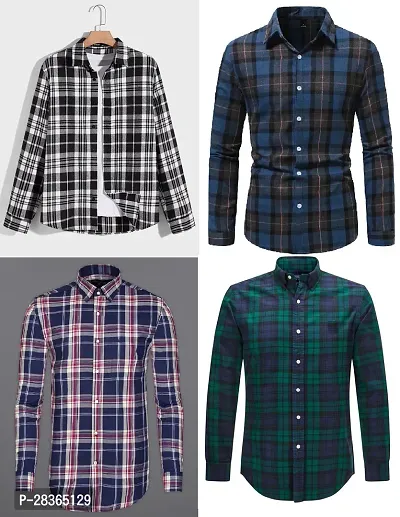 Classic Cotton Checked Casual Shirt for Men, Pack of 4