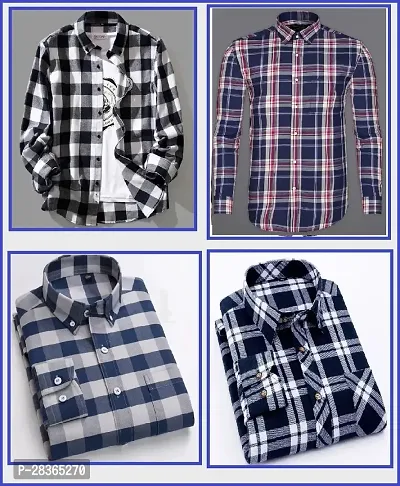 Classic Cotton Checked Casual Shirt for Men, Pack of 4