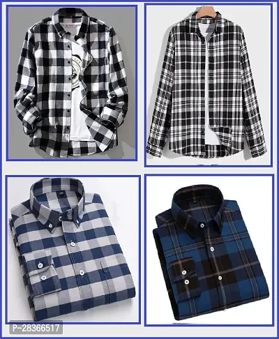 Classic Cotton Checked Casual Shirt for Men, Pack of 4