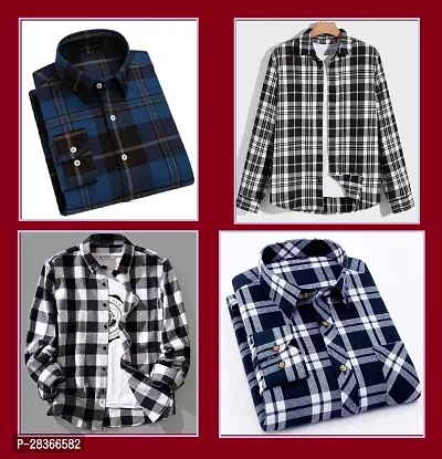 Classic Cotton Checked Casual Shirt for Men, Pack of 4