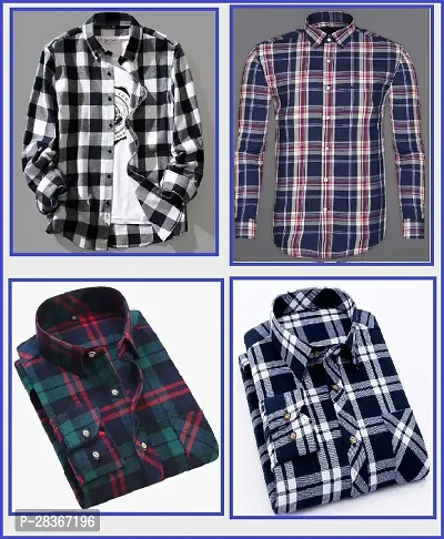 Classic Cotton Checked Casual Shirt for Men, Pack of 4