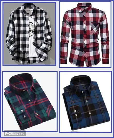 Classic Cotton Checked Casual Shirt for Men, Pack of 4