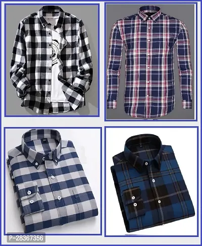 Classic Cotton Checked Casual Shirt for Men, Pack of 4