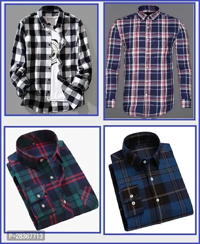 Classic Cotton Checked Casual Shirt for Men, Pack of 4