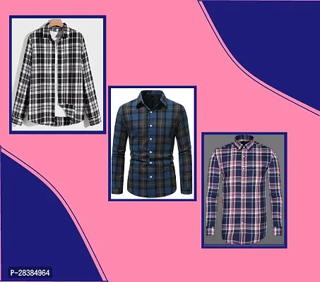 Classic Cotton Checked Casual Shirt for Men, Pack of 3