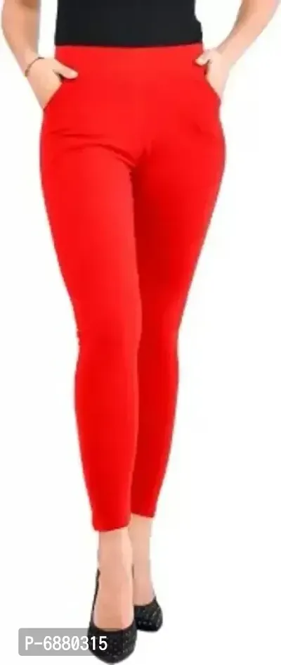 Womens Ankle Length Lycra Legging with 2Pocket- Red