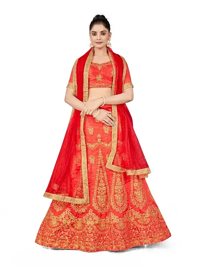 Trendy Women Silk Semi Stitched Heavy Zari Embroidered Lehenga Choli