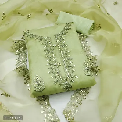 Elegant Green Organza Embroidered Dress Material with Dupatta For Women-thumb0