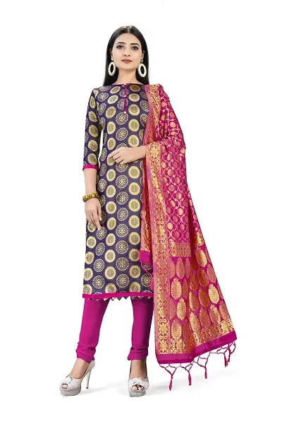 leeza store Women's Cotton Slub Embroidered Unstitched Churidar