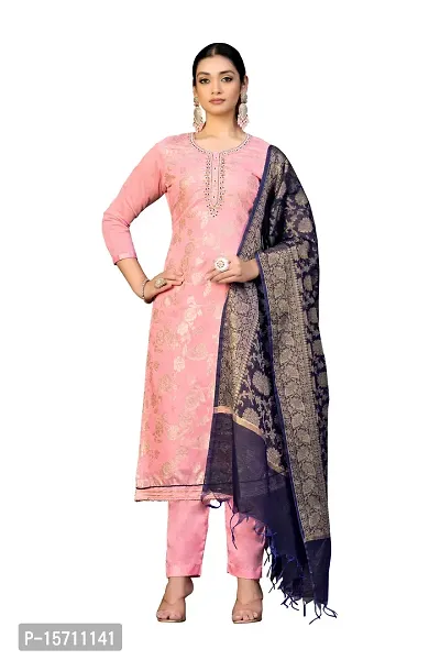 Elegant Pink Banarasi Jacquard  Dress Material with Dupatta For Women